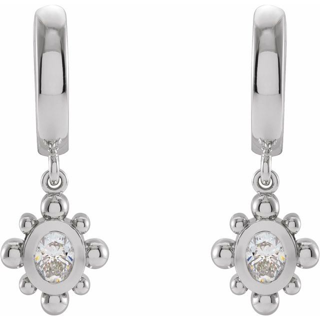 14K White 1/3 CTW Natural Diamond Beaded Bezel-Set Hinged Hoop Earrings