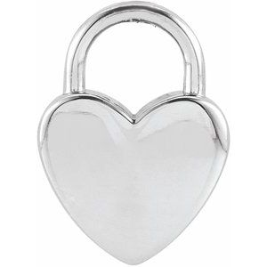 14K White Engravable Heart Lock Pendant