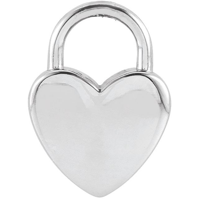 14K White Engravable Heart Lock Pendant