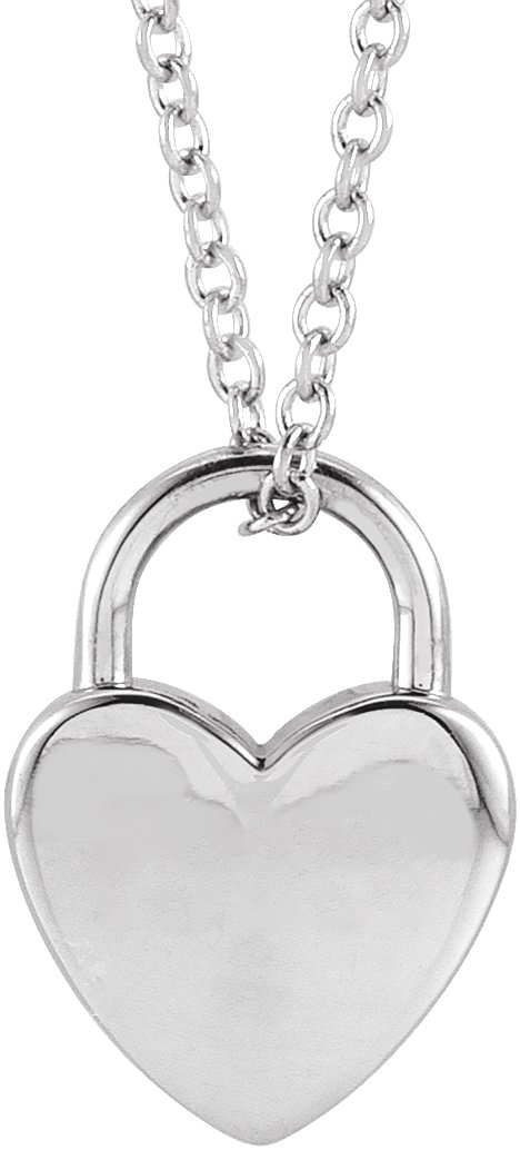 14K White Engravable Heart Lock 16-18" Necklace