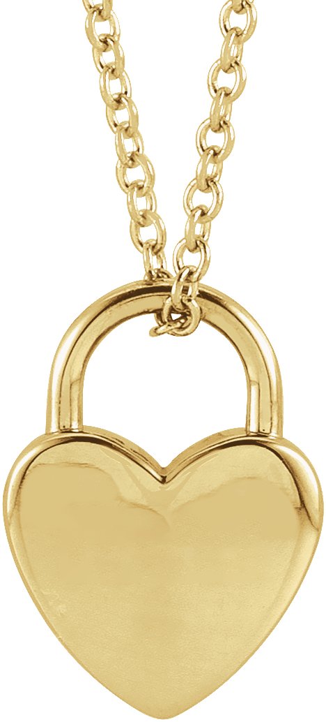 14K Yellow Engravable Heart Lock 16-18
