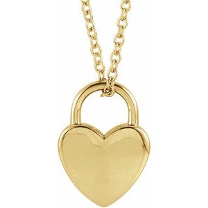 14K Yellow Engravable Heart Lock 16-18" Necklace