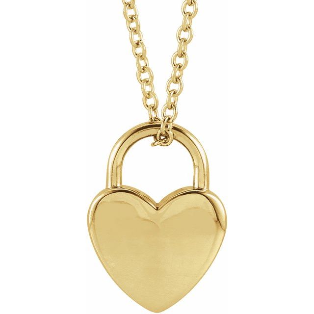 14K Yellow Engravable Heart Lock 16-18 Necklace