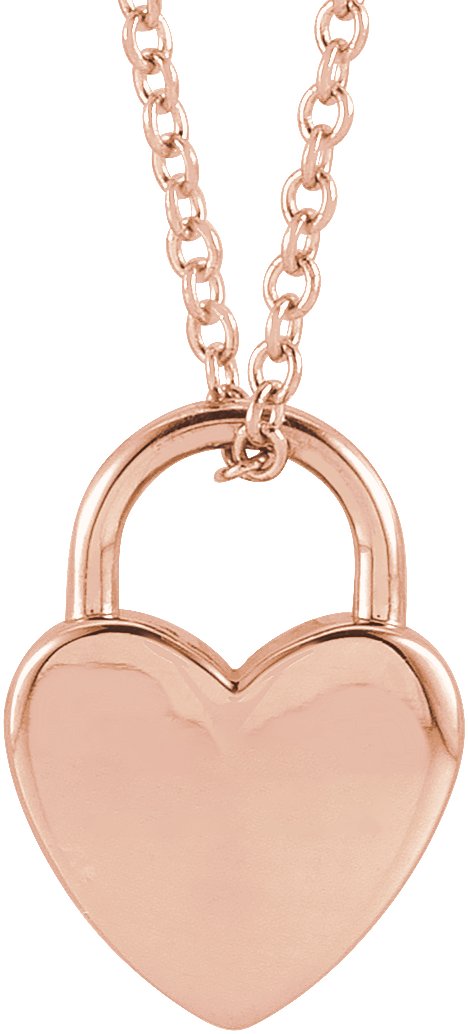 14K Rose Engravable Heart Lock 16-18