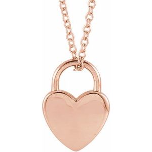 14K Rose Engravable Heart Lock 16-18" Necklace