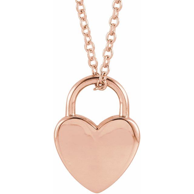 14K Rose Engravable Heart Lock 16-18 Necklace