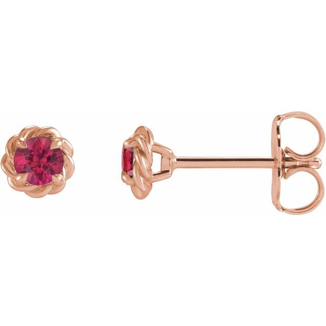 14K Rose 4.5 mm Lab-Grown Ruby Claw-Prong Rope Earrings