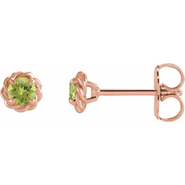 14K Rose 5 mm Natural Peridot Claw-Prong Rope Earrings