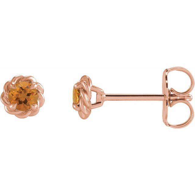 14K Rose 4 mm Natural Citrine Claw-Prong Rope Earrings