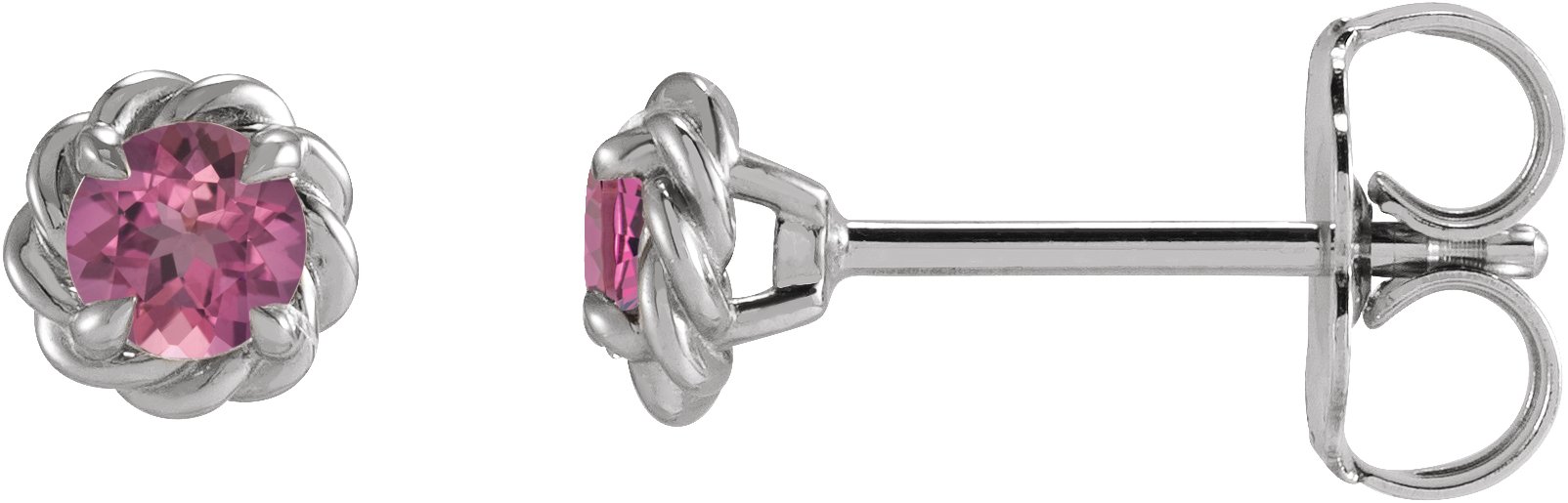 Sterling Silver 3 mm Natural Pink Tourmaline Claw-Prong Rope Earrings