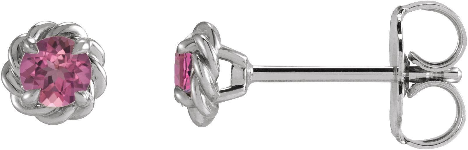 Sterling Silver 4.5 mm Natural Pink Tourmaline Claw-Prong Rope Earrings