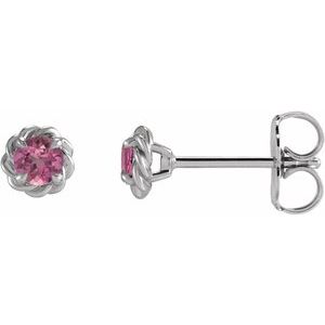 Sterling Silver 4.5 mm Natural Pink Tourmaline Claw-Prong Rope Earrings