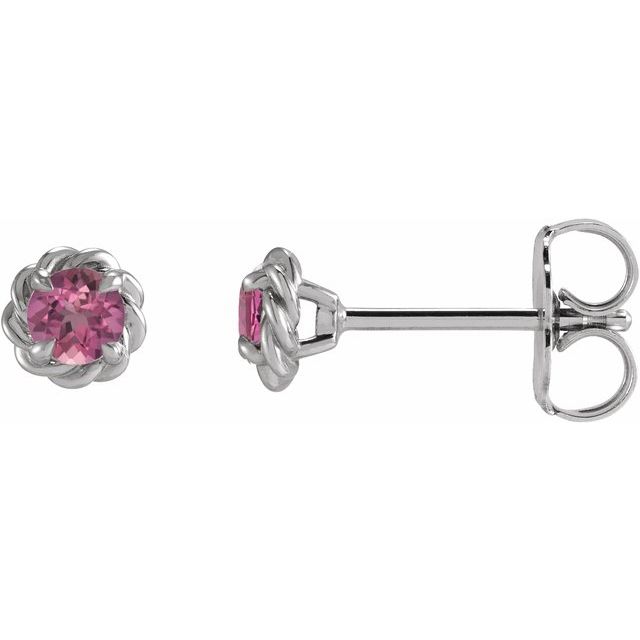 Sterling Silver 4 mm Natural Pink Tourmaline Claw-Prong Rope Earrings