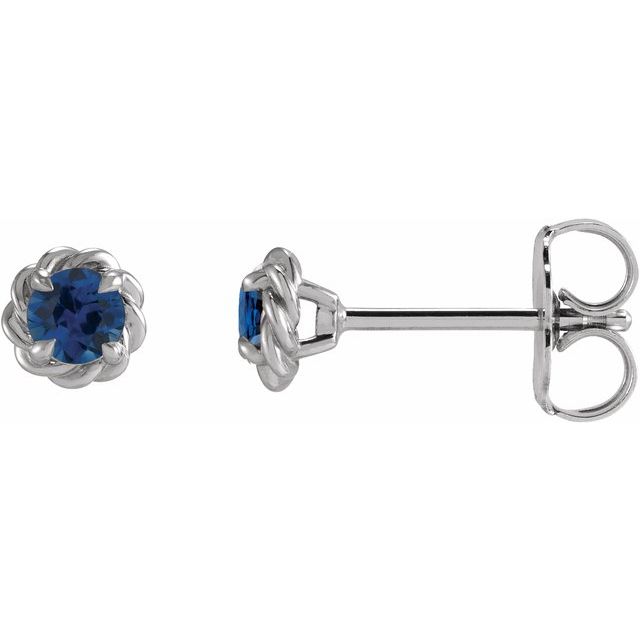 Sterling Silver 4 mm Lab-Grown Blue Sapphire Claw-Prong Rope Earrings