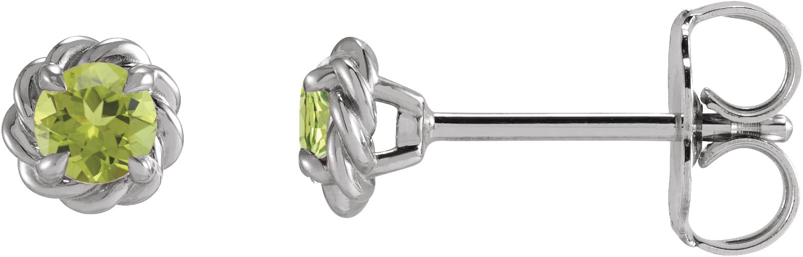 14K White 4.5 mm Natural Peridot Claw-Prong Rope Earrings