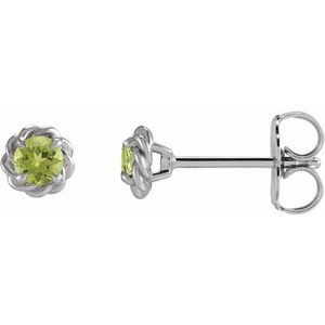 Platinum 3 mm Natural Peridot Claw-Prong Rope Earrings