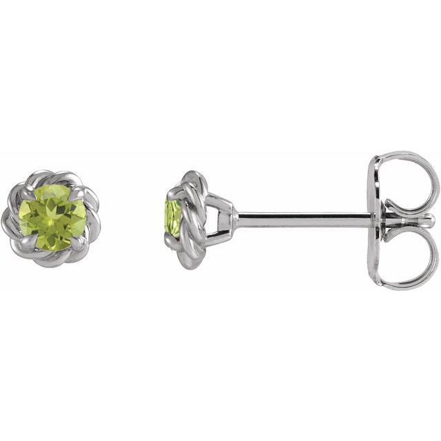 14K White 5 mm Natural Peridot Claw-Prong Rope Earrings