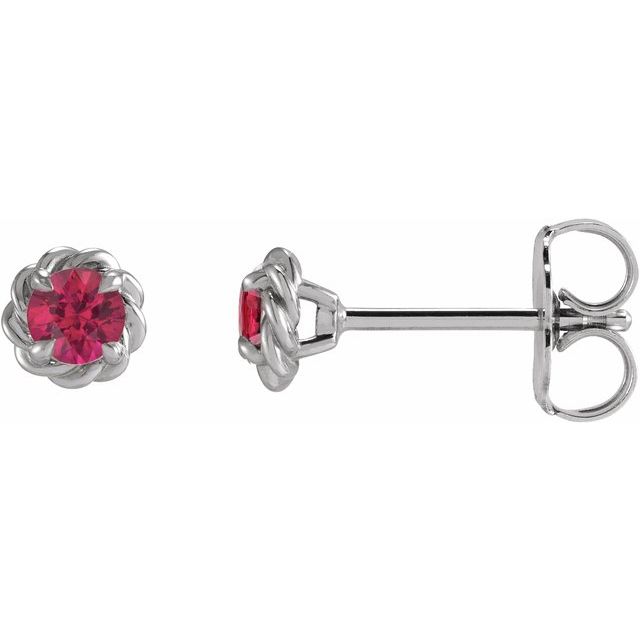Sterling Silver 5 mm Lab-Grown Ruby Claw-Prong Rope Earrings