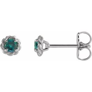 14K White 4 mm Lab-Grown Alexandrite Claw-Prong Rope Earrings