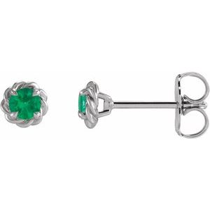 Sterling Silver 3 mm Lab-Grown Emerald Claw-Prong Rope Earrings