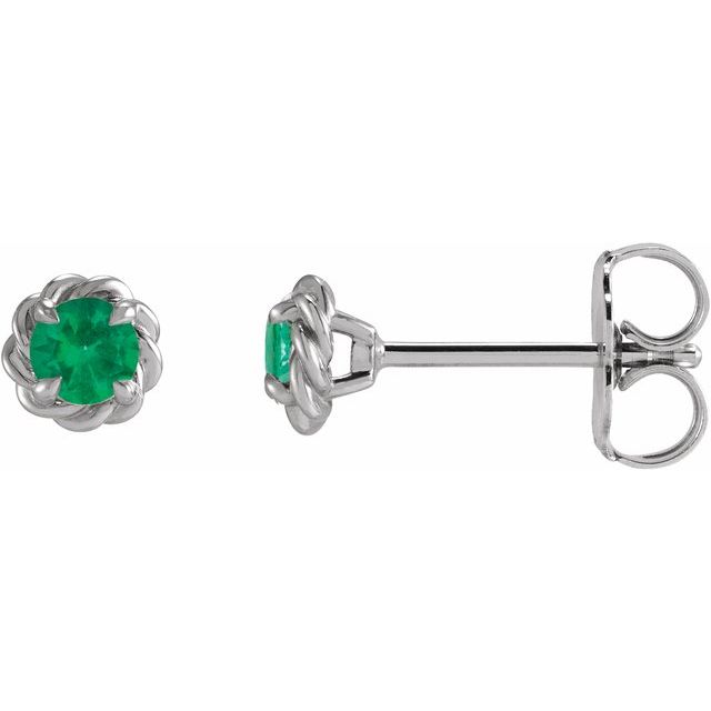 Platinum 4 mm Natural Emerald Claw-Prong Rope Earrings