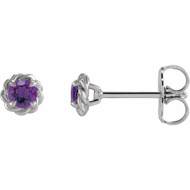 Sterling Silver 4.5 mm Natural Amethyst Claw-Prong Rope Earrings
