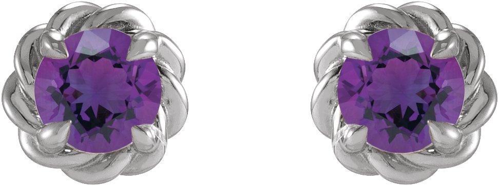 Sterling Silver 4 mm Natural Amethyst Claw-Prong Rope Earrings