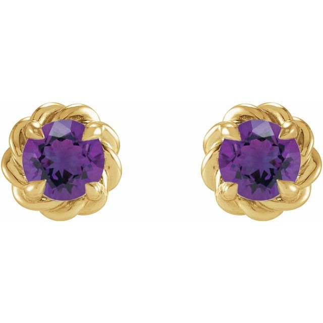14K Yellow 3 mm Natural Amethyst Claw-Prong Rope Earrings
