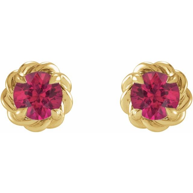 14K Yellow 4 mm Lab-Grown Ruby Claw-Prong Rope Earrings
