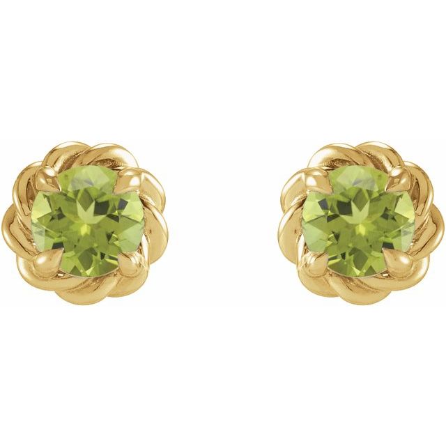 14K Yellow 3 mm Natural Peridot Claw-Prong Rope Earrings