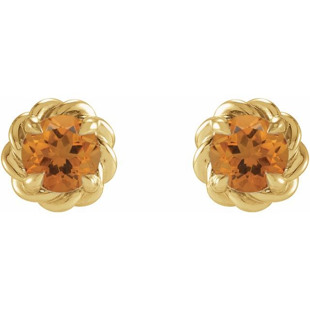 14K Yellow 4.5 mm Natural Citrine Claw-Prong Rope Earrings