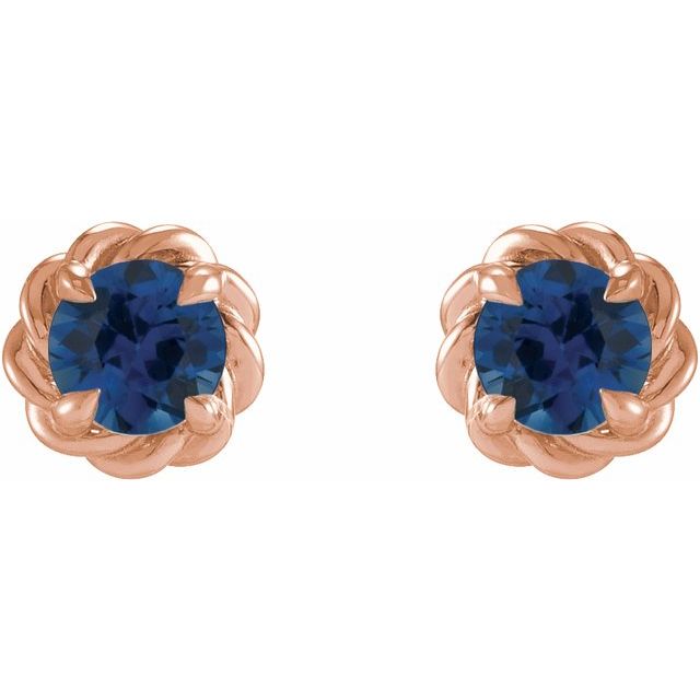 14K Rose 4.5 mm Lab-Grown Blue Sapphire Claw-Prong Rope Earrings