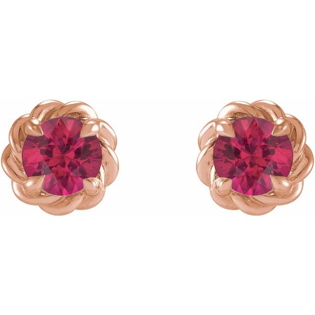 14K Rose 4.5 mm Lab-Grown Ruby Claw-Prong Rope Earrings