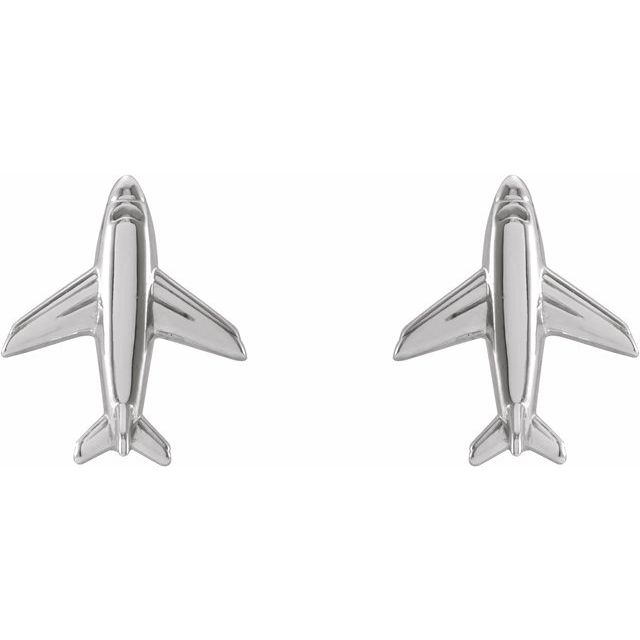 14K White Airplane Earrings