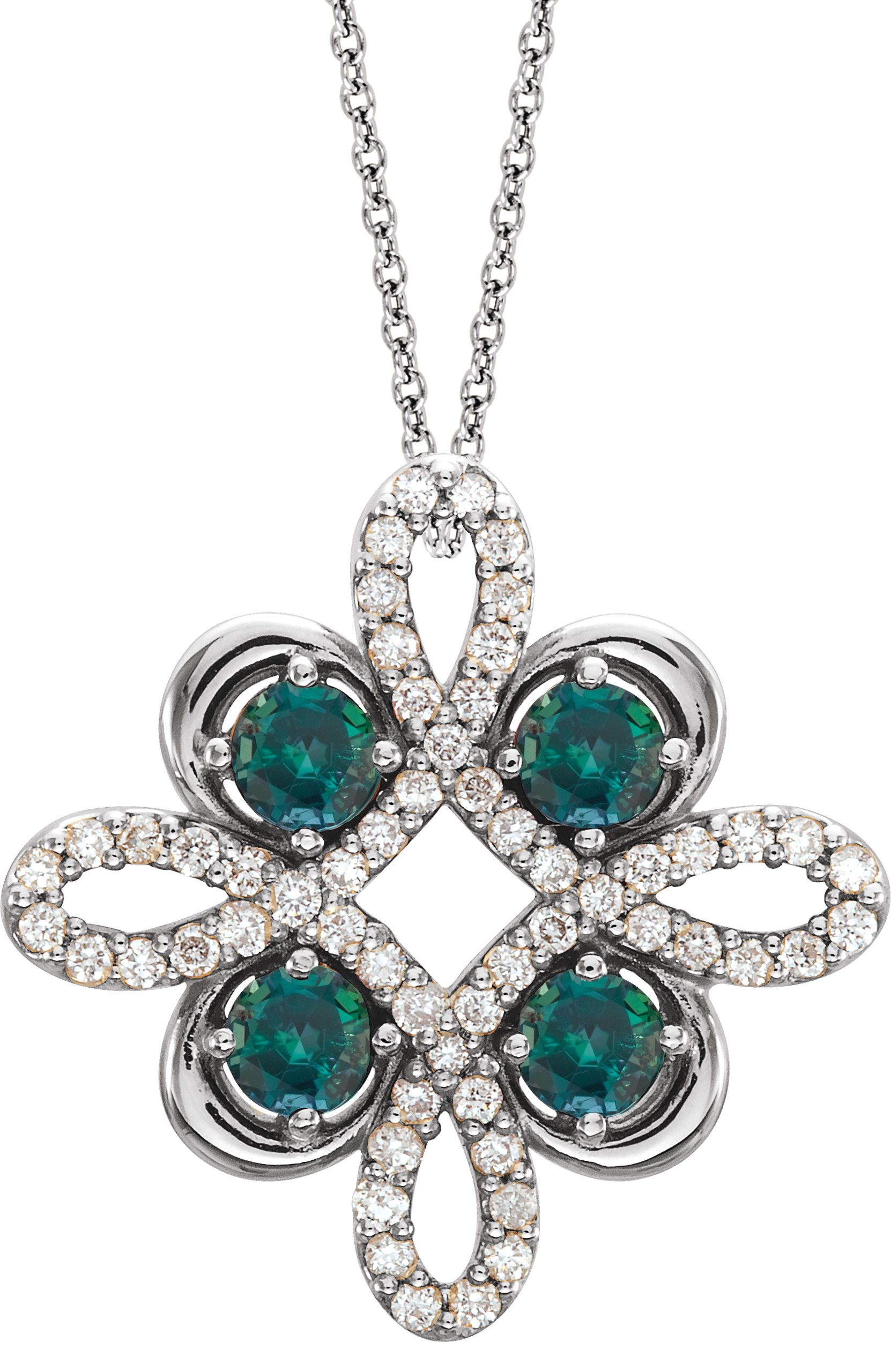 Platinum Chatham Created Alexandrite and .17 CTW Diamond Clover 18 inch Necklace Ref 14176217