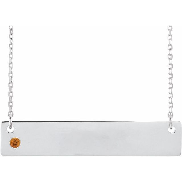Sterling Silver Natural Citrine Engravable Bar 16-18 Necklace