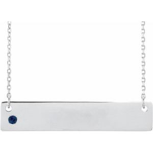 Sterling Silver Lab-Grown Blue Sapphire Engravable Bar 16-18" Necklace