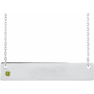 Sterling Silver Natural Peridot Engravable Bar 16-18" Necklace