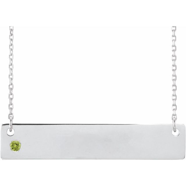 Sterling Silver Natural Peridot Family Bar 16-18 Necklace