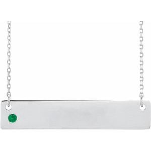 Sterling Silver Natural Emerald Family Bar 16-18" Necklace