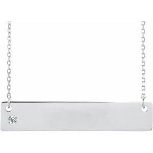 Sterling Silver .03 CTW Natural Diamond Engravable Bar 16-18" Necklace