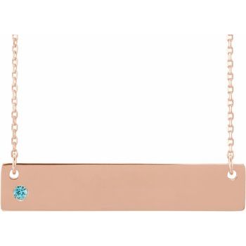 14K Rose Blue Zircon Family Bar 16 18 inch Necklace Ref 16233742