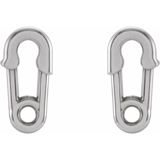 14K White Safety Pin Earrings
