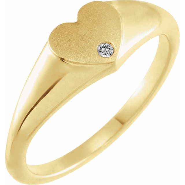 14K Yellow Natural White Sapphire Heart Signet Ring