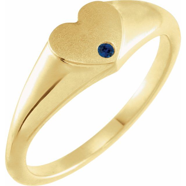 14K Yellow Natural Blue Sapphire Heart Signet Ring