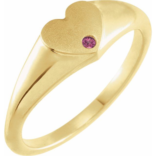 14K Yellow Natural Pink Tourmaline Heart Signet Ring