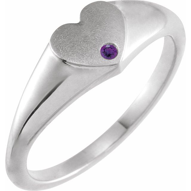 Sterling Silver Natural Amethyst Heart Signet Ring