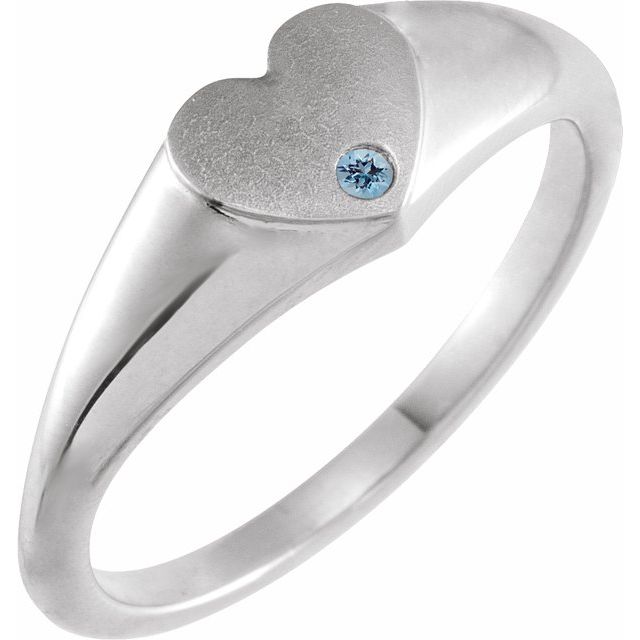 14K White Natural Aquamarine Heart Signet Ring