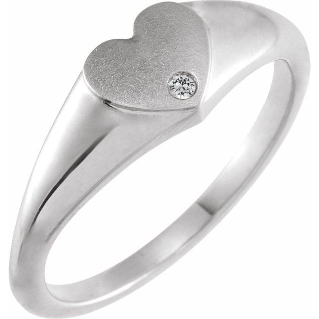 Platinum Natural White Sapphire Heart Signet Ring