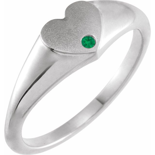 Platinum Natural Emerald Heart Signet Ring